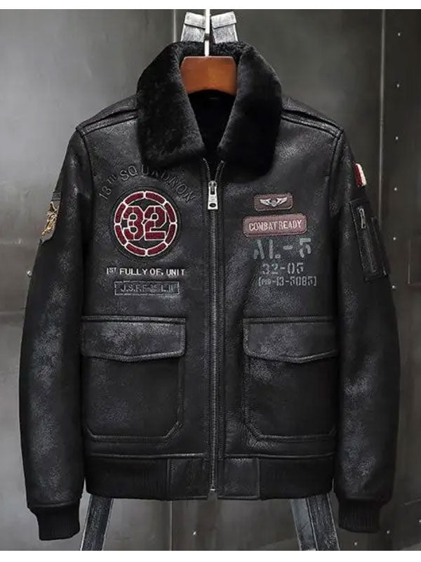 shearling-leather-coat-1_659df0d2-baee-4a8a-b38b-036741d0832b.jpg Mens Airforce Flight Coat Embroidered Jacket - Image 1