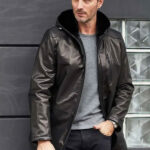 Mink Fur Overcoat Oversize Winter Outwear Long Black Leather Jacket