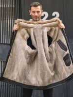 Mink Coat Long Winter Overcoat Black Leather Parkas Fur Outwear - Image 2