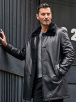 Mink Fur Coat Long Fur Outwear Black Leather Overcoat - Image 2