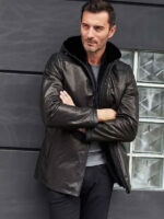 Mink Fur Overcoat Oversize Winter Outwear Long Black Leather Jacket - Image 2