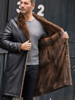 Cowhide Shearling Fur Parkas Hooded Leather Coat - Image 2