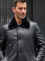 Mink Fur Coat Long Fur Outwear Black Leather Overcoat - Image 3