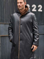 Cowhide Shearling Fur Parkas Hooded Leather Coat - Image 3
