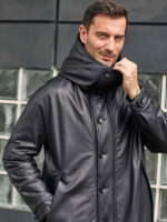 Leather Down Jacket Long Winter Overcoat Warm Oversize Outwear - Image 3