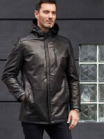 Mink Fur Overcoat Oversize Winter Outwear Long Black Leather Jacket - Image 3