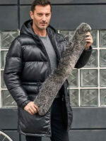 Leather Down Jacket With Fox Fur Collar Long Winter Coat Hooded Warm Overcoat - Image 3
