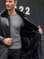 Mink Fur Coat Long Fur Outwear Black Leather Overcoat - Image 4