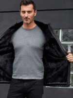 Mink Fur Overcoat Oversize Winter Outwear Long Black Leather Jacket - Image 4
