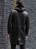 Men's Winter Shearling Fur Black Leather Long Trench Coat Outerwear - Image 5