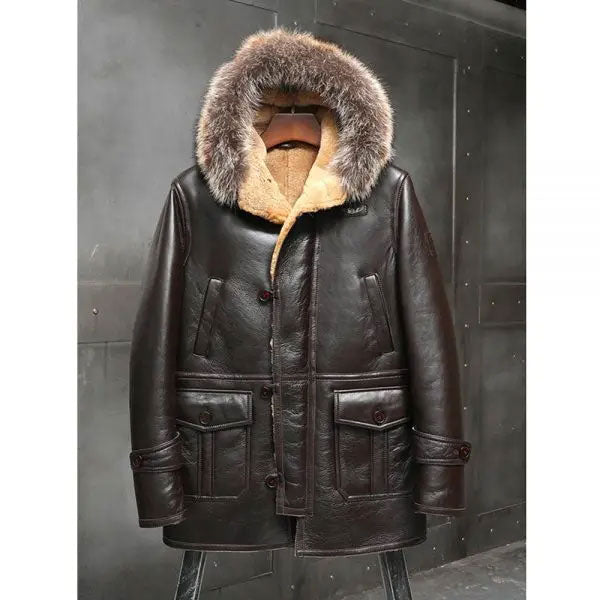 shearling-leather-coat1_887bd0f4-eacf-4c98-aaff-53024f7ac37d.jpg Mens B3 Leather Bomber Shearling Trench Coat - Image 1