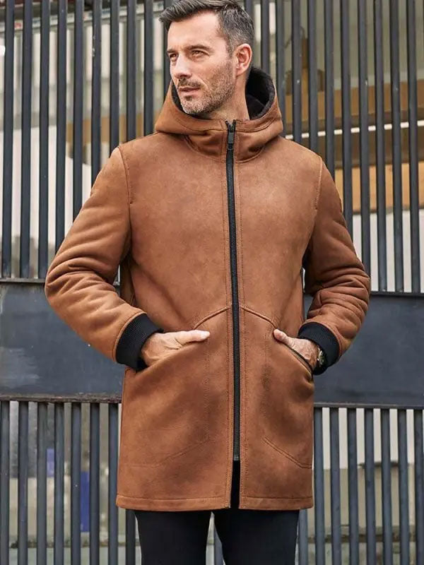 shearling-leather-coat1_93da7780-e774-46df-99c3-4f38e646b1b4.jpg Brown Sheepskin Shearling Fur Hooded Outwear Winter Overcoat Leather Jacket - Image 1
