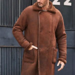 Winter Brown Fur Leather Long Trench Overcoat Outwear