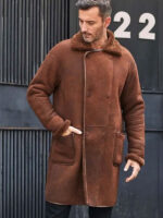 Winter Brown Fur Leather Long Trench Overcoat Outwear