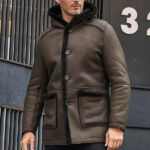 Mens Fur Coat Green Leather Overcoat Hooded Wool Parkas Warmest Winter Outwear