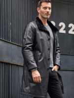 Black Fur Leather Parkas Long Trench Coat - Image 2