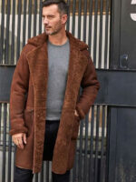 Winter Brown Fur Leather Long Trench Overcoat Outwear - Image 2