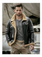 Mens Sheepskin Motorcycle Shearling Leather Bomber Jacket - Image 2
