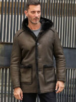 Mens Fur Coat Green Leather Overcoat Hooded Wool Parkas Warmest Winter Outwear - Image 2