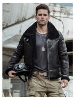 Aviator Winter Coat Fur Bomber Leather Jacket - Image 2