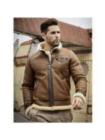 Men Sheepskin Shearling Motorcycle Leather Jacket - Image 2
