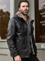 Fur Overcoat Black Leather Jacket Hooded Winter Outerwear - Image 2
