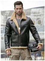 Mens Thick Winter Motorcycle Shearling Fur Leather Jacket Coat - Image 2