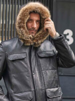 Mink Coat Long Winter Overcoat Black Leather Parkas Fur Outwear - Image 3