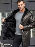 Shearling Fur Hooded Leather Trench Coat Outerwear - Image 3