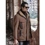 Men's Shearling Hooded Suede Leather Bomber Long Jacket Trench Coat - Image 3