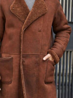 Winter Brown Fur Leather Long Trench Overcoat Outwear - Image 3