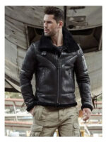 Aviator Winter Coat Fur Bomber Leather Jacket - Image 3