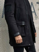Outwear Winter Fur Coat Black Sheepskin Leather Overcoat - Image 3