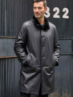 Black Fur Leather Parkas Long Trench Coat - Image 3