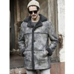 Men's Hunting Leather Shearling Bomber Trench Coat - Image 3