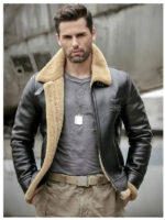 Mens Thick Winter Motorcycle Shearling Fur Leather Jacket Coat - Image 3