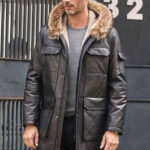 Mink Coat Long Winter Overcoat Black Leather Parkas Fur Outwear