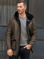 Mens Fur Coat Green Leather Overcoat Hooded Wool Parkas Warmest Winter Outwear - Image 4