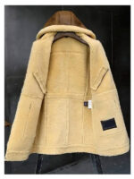 Mens Hooded Sheepskin Shearling Leather Jacket - Image 4