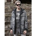 Men's Hunting Leather Shearling Bomber Trench Coat - Image 4