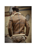 Men Sheepskin Shearling Motorcycle Leather Jacket - Image 4