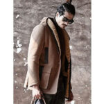 Men's Shearling Hooded Suede Leather Bomber Long Jacket Trench Coat - Image 4
