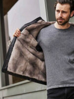 Fur Overcoat Black Leather Jacket Hooded Winter Outerwear - Image 4