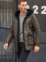 Mens Fur Coat Green Leather Overcoat Hooded Wool Parkas Warmest Winter Outwear - Image 5