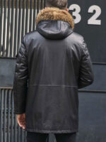 Mink Coat Long Winter Overcoat Black Leather Parkas Fur Outwear - Image 4