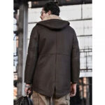 Men's Hooded Shearling Leather Long Trench Coat - Image 5
