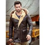 Men's Bomber Hooded Mink Fur Shearling Leather Long Jacket Coat - Image 5