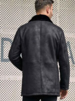 Men Black Shearling Fur Outwear Mink Overcoat Lapel Leather Jacket Coat - Image 5