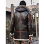 Men's Hooded Bomber Shearling Leather Jacket Trench Coat - Image 5