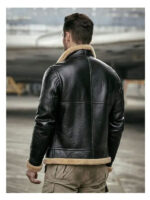 Mens Sheepskin Motorcycle Shearling Leather Bomber Jacket - Image 5